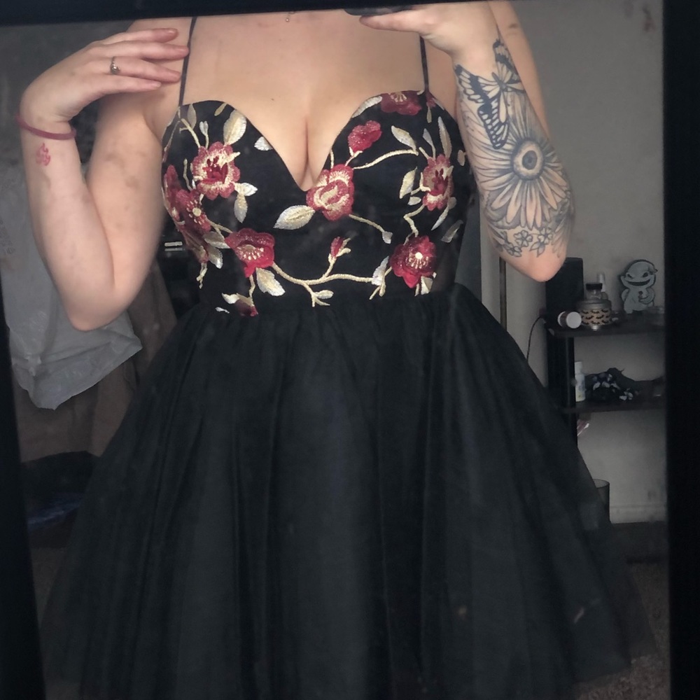 Black floral poofy dress